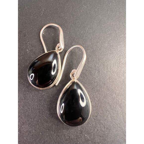 NEW Black onyx sterling silver teardrop earrings 7.57 grams - Picture 1 of 10